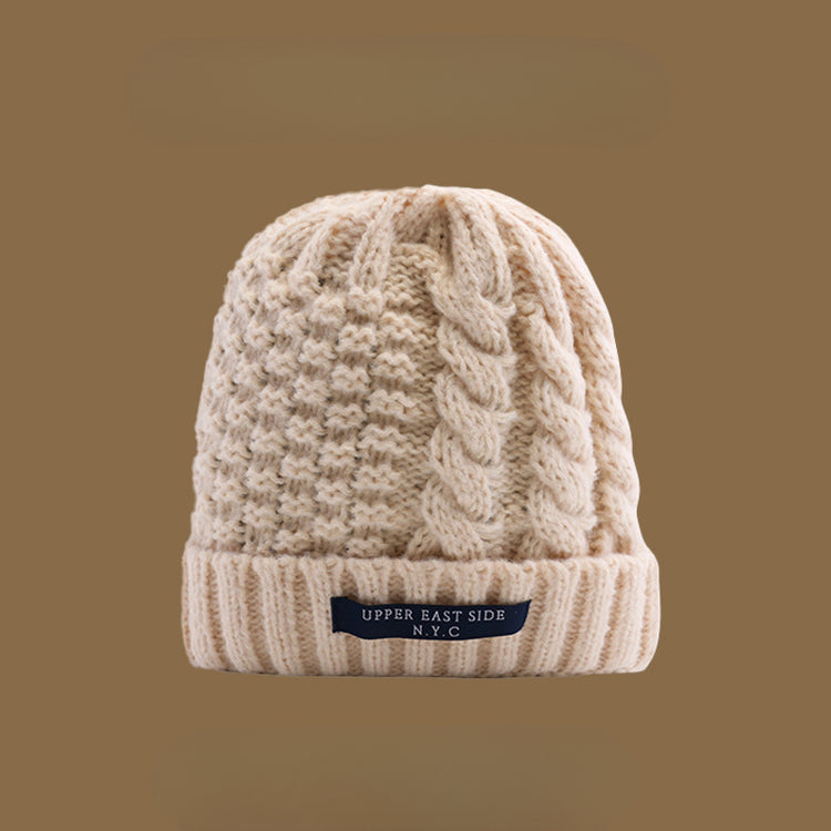 流行帽子|麻花針織帽冬天韓版百搭保暖護耳毛線帽防寒套頭帽NYC字母帽子女「C1431」25.01-1