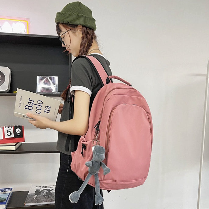 致青春|簡約單色尼龍雙肩包女韓版高中大學生書包15.6吋大容量電腦背包「181-127」24.02-1