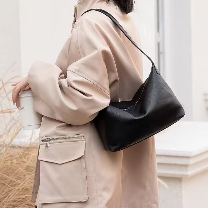 質感真皮|頭層植鞣牛皮腋下Hobo百搭休閒單肩通勤真皮餃子包2024新款女包「6125」24.09-1