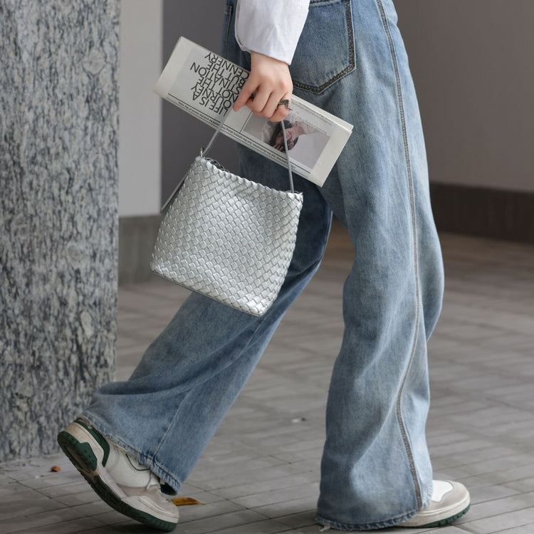 質感真皮|2024新夏季編織手提菜籃時尚百搭肩背包斜背包水桶網紅休閒包「6952」24.07-2