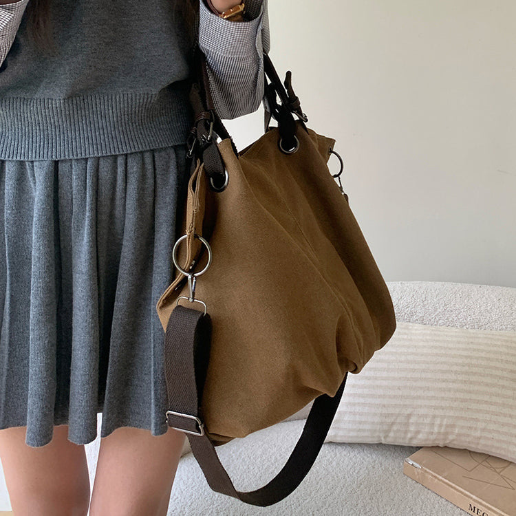 日韓流行|日系托特包新款 女士大容量帆布袋復古通勤手提包單肩斜挎大包「9543#」25.03-1
