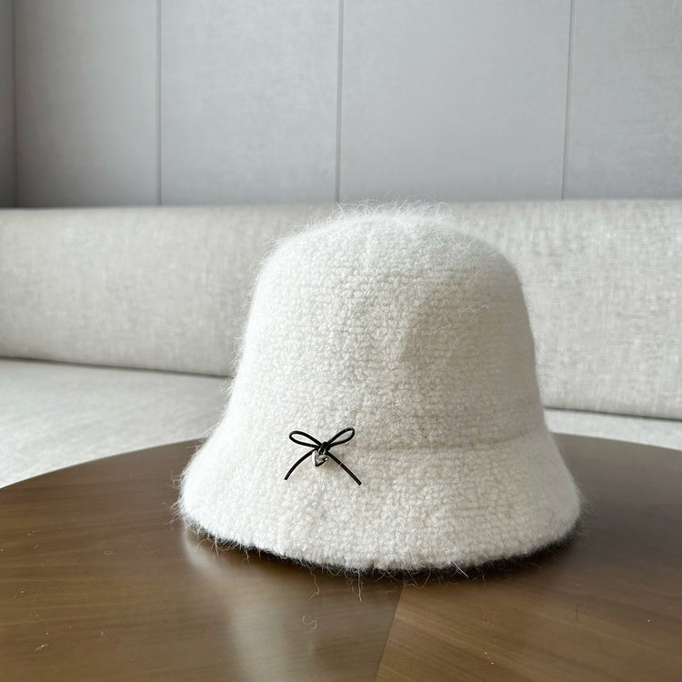 流行帽子|羊毛兔毛混紡漁夫帽女士秋冬新款顯臉小時尚蝴蝶結冬季保暖帽子「M2708S」24.10-2