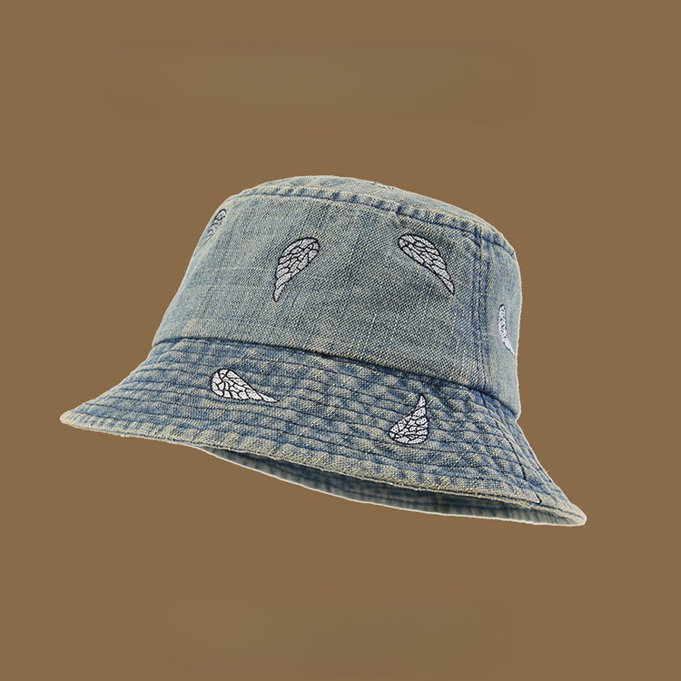 流行帽子|韓版葉子刺繡牛仔漁夫帽子女春秋水洗復古戶外百搭遮陽小檐水桶帽「C4961」25.03-1