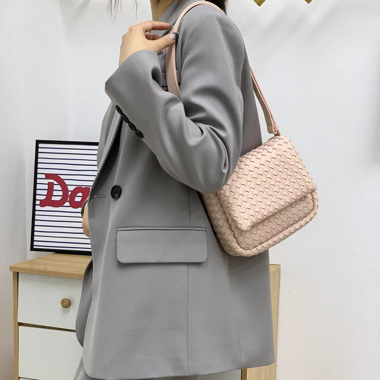 質感真皮|2024新款編織包包新潮百搭高級感時尚百搭斜背包單肩小方包女「6008」24.03-4