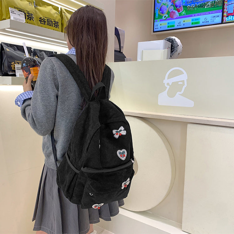 致青春|甜美可愛女孩雙肩包蕾絲櫻桃蝴蝶結背包大容量百搭上課學生書包「811-132」25.03-2