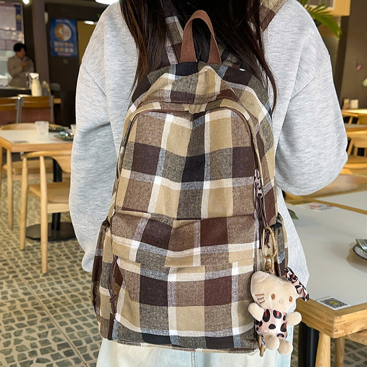 致青春|文藝格紋雙肩包日系ins簡約背包秋冬款校園背包百搭高中學生書包「0767-127」25.01-2