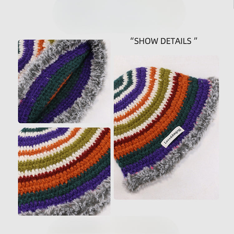 流行帽子|帽子手工針織帽女2024新款秋冬毛線帽彩虹防寒漁夫帽保暖冷帽子男「C3557」24.11-2