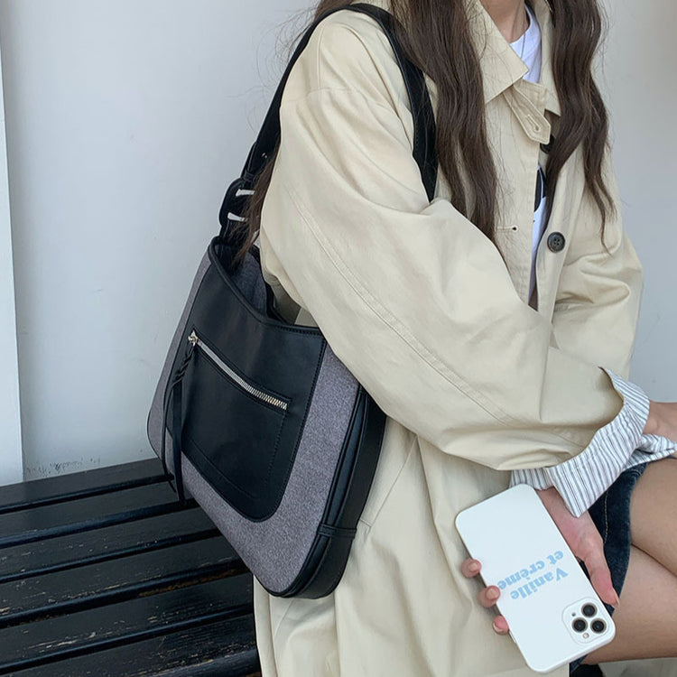 日韓流行|秋冬新款復古時尚撞色馬鞍包小眾通勤包包女百搭休閒單肩斜挎包「M8909」24.09-4