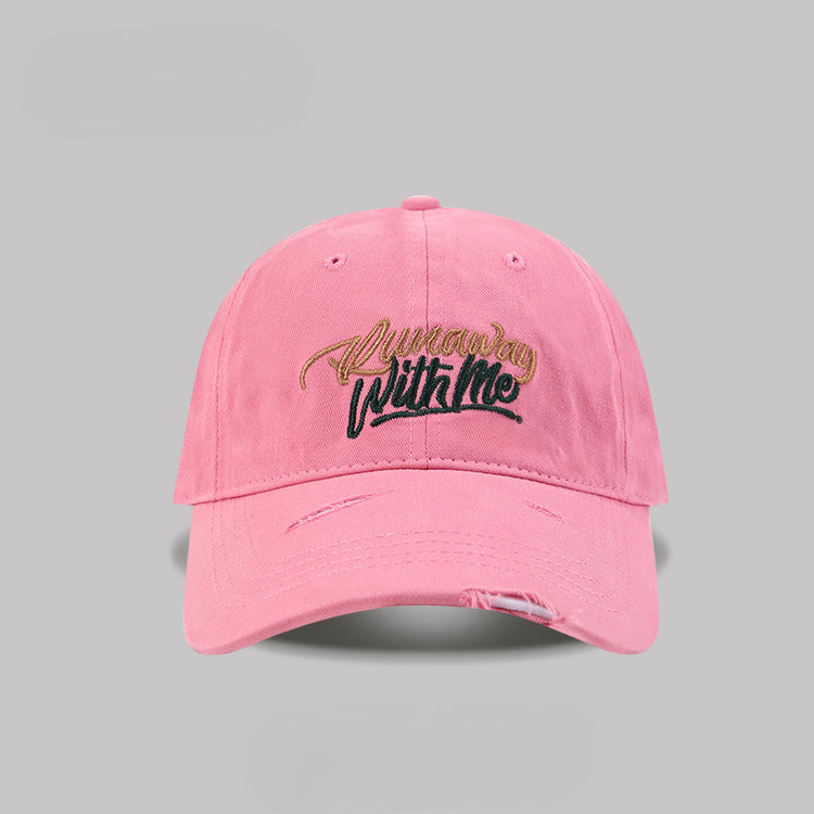 流行帽子|破洞字母刺繡鴨舌帽女遮陽寬檐大頭圍棒球帽顯臉小百搭遮陽帽子男「C5123」25.03-4