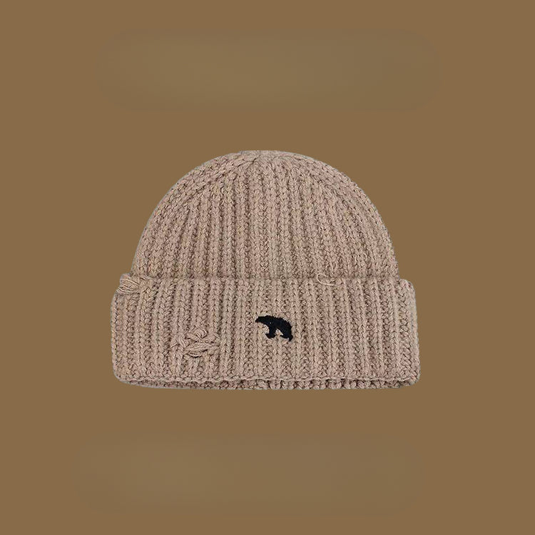 流行帽子|北極熊破洞毛線帽女秋冬加厚保暖粗線毛線帽學生情侶騎行防寒冷帽「C4864」24.12-1