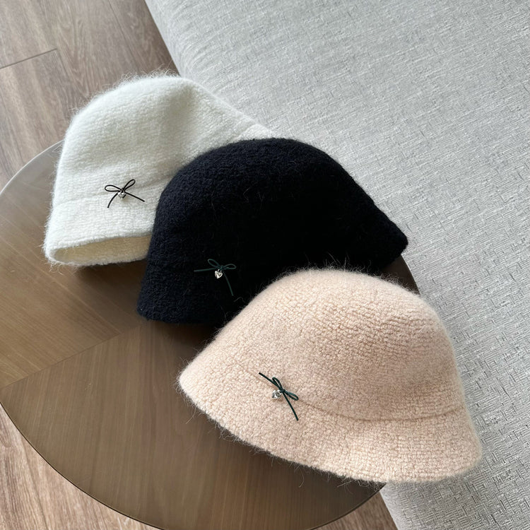 流行帽子|羊毛兔毛混紡漁夫帽女士秋冬新款顯臉小時尚蝴蝶結冬季保暖帽子「M2708S」24.10-2