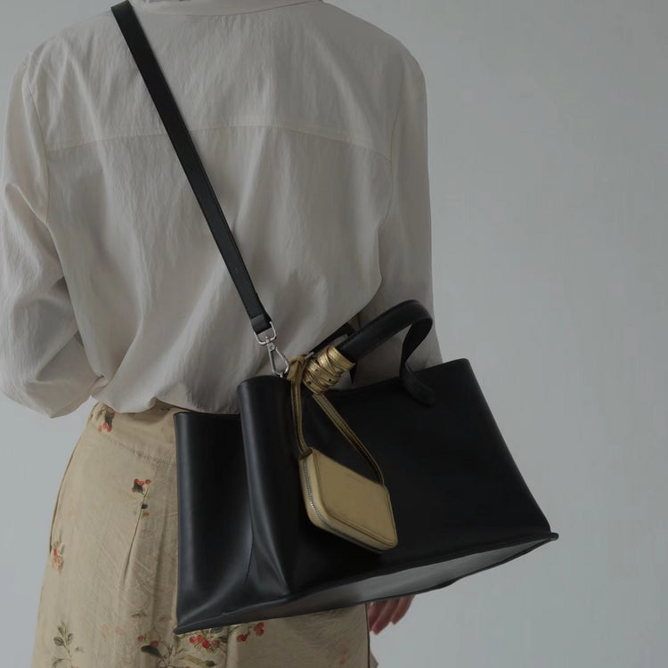 質感真皮|2024年新韓版托特包女頭層牛皮大容量高級感復古通勤包法式小眾包「3725」24.07-5