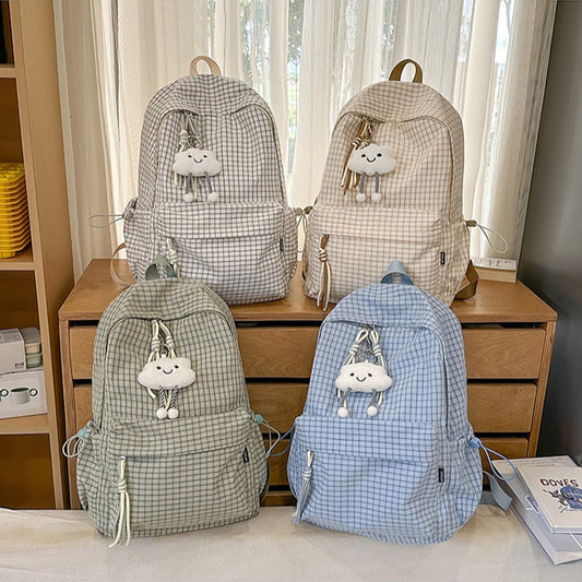 致青春|高顏值森系小清新格子少女心旅行雙肩包韓版ins風學生黨上課背包「1392-132」25.12-1