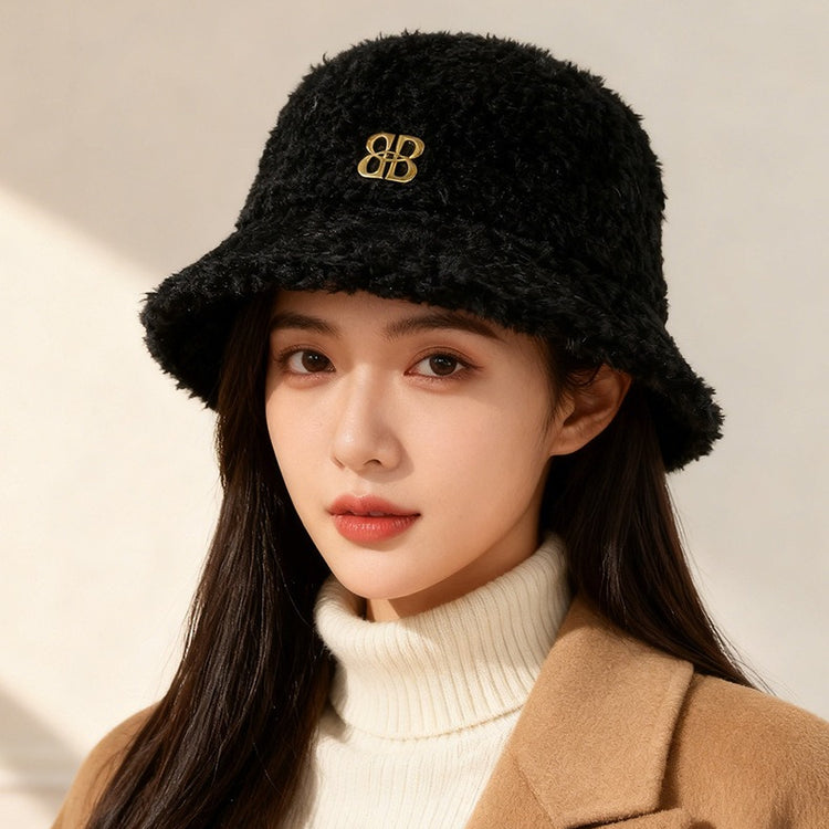 流行帽子|羊羔毛絨漁夫帽子女秋冬2025新款保暖加厚防寒盆帽時尚百搭水桶帽「C5870ASD」25.12-1