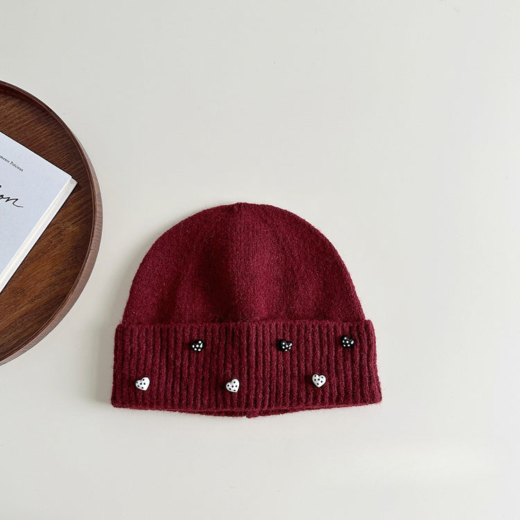 流行帽子|點點愛心毛線帽女秋冬季新款防風護耳保暖帽子韓版可愛百搭針織帽「X5342S」24.10-2