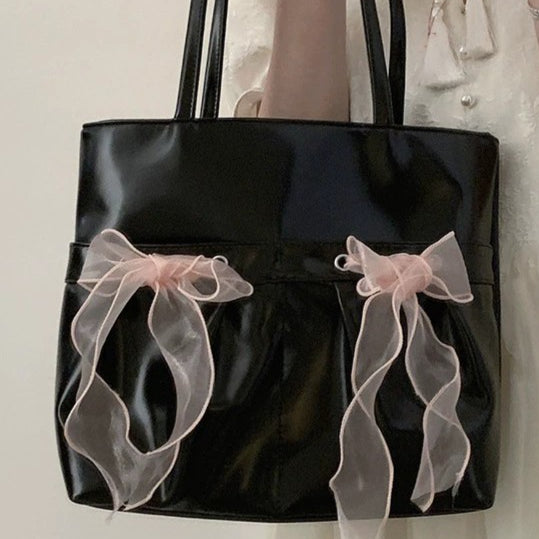 日韓流行|韓國小眾設計蝴蝶結大容量單肩包女士2025新款潮時尚托特包腋下包「9529#」25.02-3