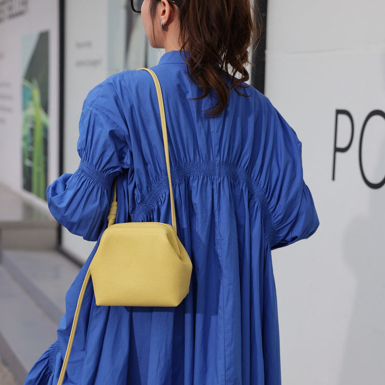 質感真皮|2024年新韓版小眾設計頭層牛皮真皮女包單肩斜背通勤貝殼包包女「6903」24.03-3