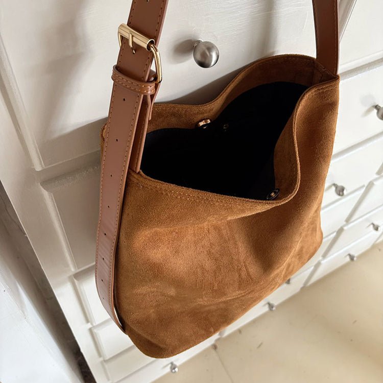 日韓流行|韓版秋冬復古絨面托特包包女士2024新款鬆弛感通勤大包單肩斜挎包「M8930」24.11-2