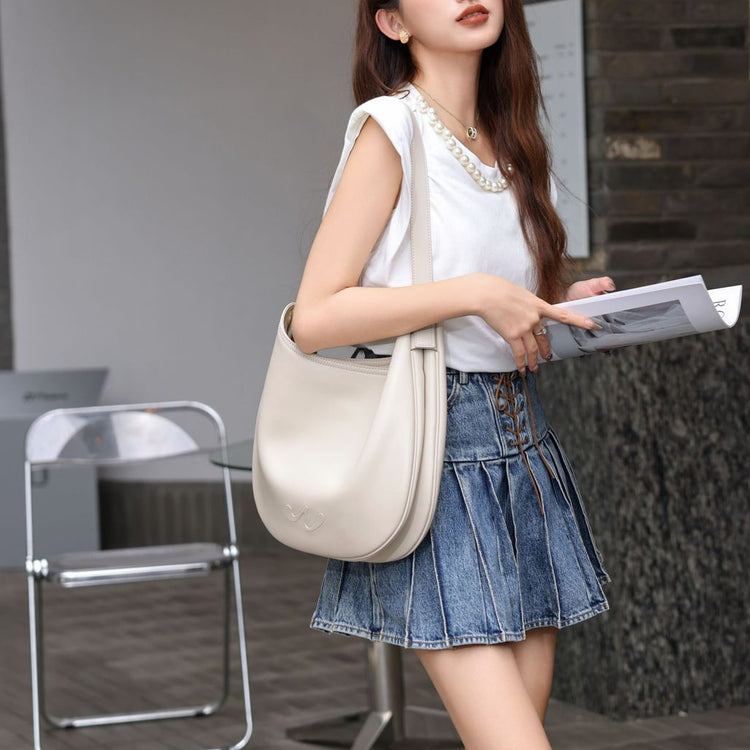 質感真皮|小眾設計真皮HOBO腋下包包女2024新款春夏大容量半月單肩斜背包「6914」24.04-5