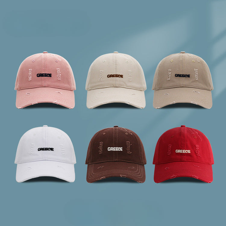 流行帽子|新款破洞字母帽子女情侶百搭鴨舌帽時尚個性刺繡棒球帽男顯臉小潮「C3830A」25.04-4