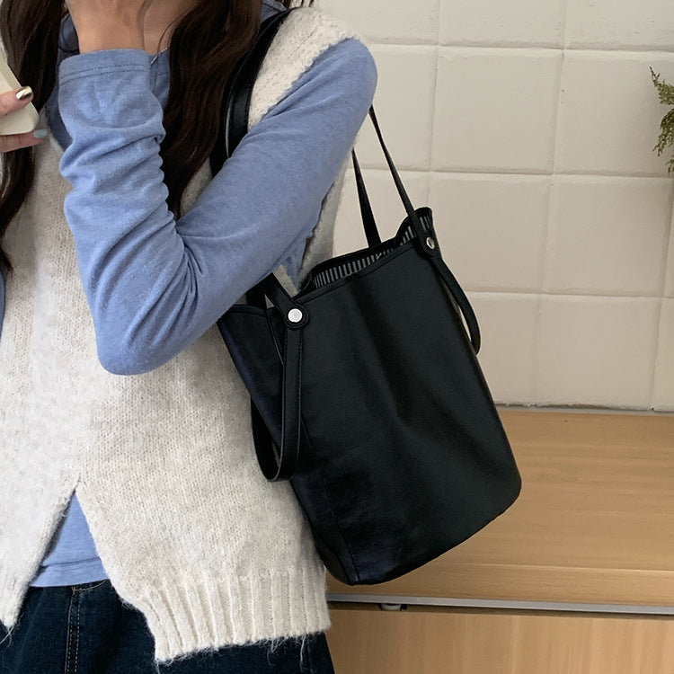 日韓流行|韓國新款水桶包復古高級感單肩腋下包托特包百搭大容量手提通勤包「9588#」25.04-4