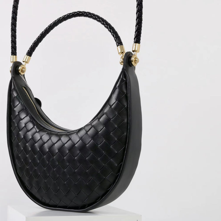 質感真皮|編織半月包Hobo腋下包2025新款百搭單肩大容量女包斜挎手提包「6032」25.02-2
