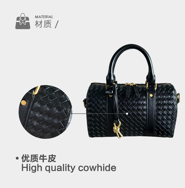 質感真皮|編織牛皮波士頓枕頭包2024秋冬新款手工時尚通勤肩斜背包手提包「9902」24.09-4