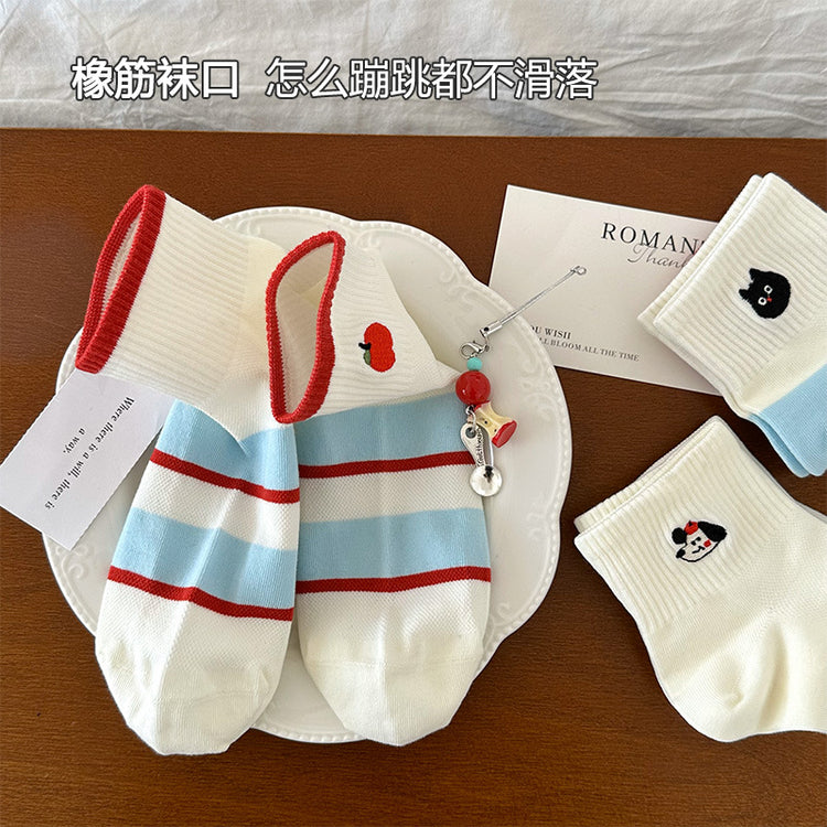女襪|網眼襪子女棉質吸汗透氣橡筋彈力運動襪卡通刺繡ins潮流好搭短襪「TM7492」25.04-1