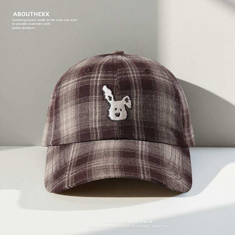 流行帽子|韓系復古格紋小狗帽子女2025新款顯臉小棒球帽百搭遮陽防曬鴨舌帽「C5615」25.09-3