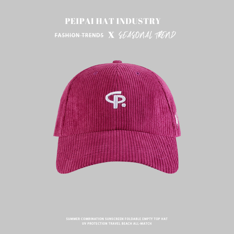 流行帽子|新款燈芯絨st字母刺繡棒球帽春秋季時尚百搭寬檐遮臉保暖帽子女潮「C4438」24.09-2