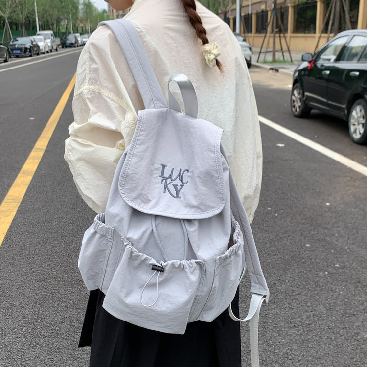 致青春|韓版2025新款抽繩電腦包尼龍帆布包大容量雙肩包學生上課通勤書包「071-126」25.07-4