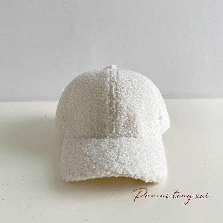 流行帽子|純色仿羊羔毛棒球帽男女秋冬季保暖彎檐鴨舌帽青年戶外休閒潮帽子「Q9466」24.10-2