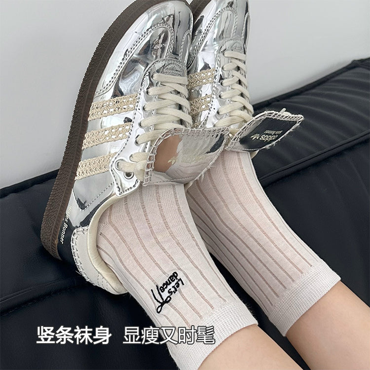 女襪|灰色堆堆襪子女春夏季薄款字母刺繡彈力中筒襪棉質吸汗透氣堆堆襪「W0116」25.03-4