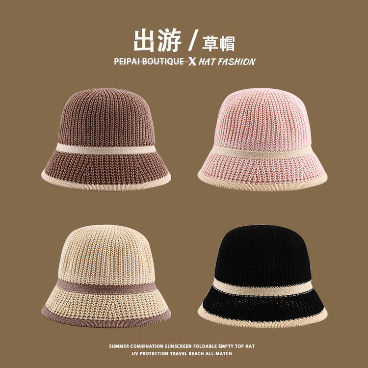 流行帽子|草編水桶帽夏季鏤空可折疊沙灘出遊草帽戶外騎行海邊防曬太陽帽子「C3773」24.04-1