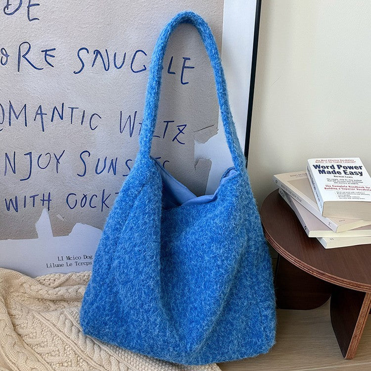 日韓流行|韓系慵懶毛絨絨包包女2025秋冬新款高級感大容量通勤包單肩托特包「B222」25.12-2