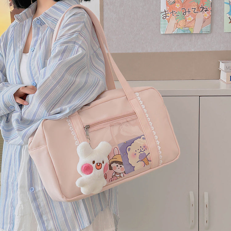 致青春|可愛痛包日系少女通勤百搭手提包大容量單肩包學院風透明包「654-23」24.10-2