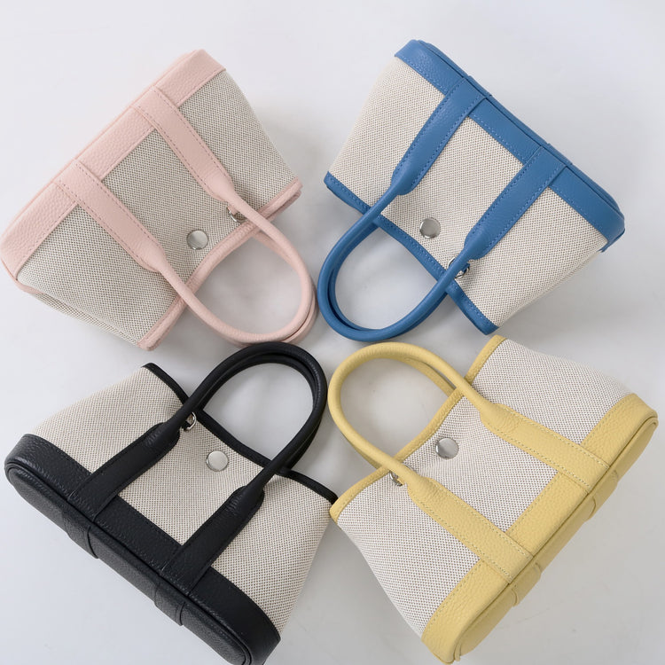 質感真皮|2025潮流新頭層牛皮撞色帆布手提花園包高級感洋氣單肩包休閒斜背包「80592」25.04-2