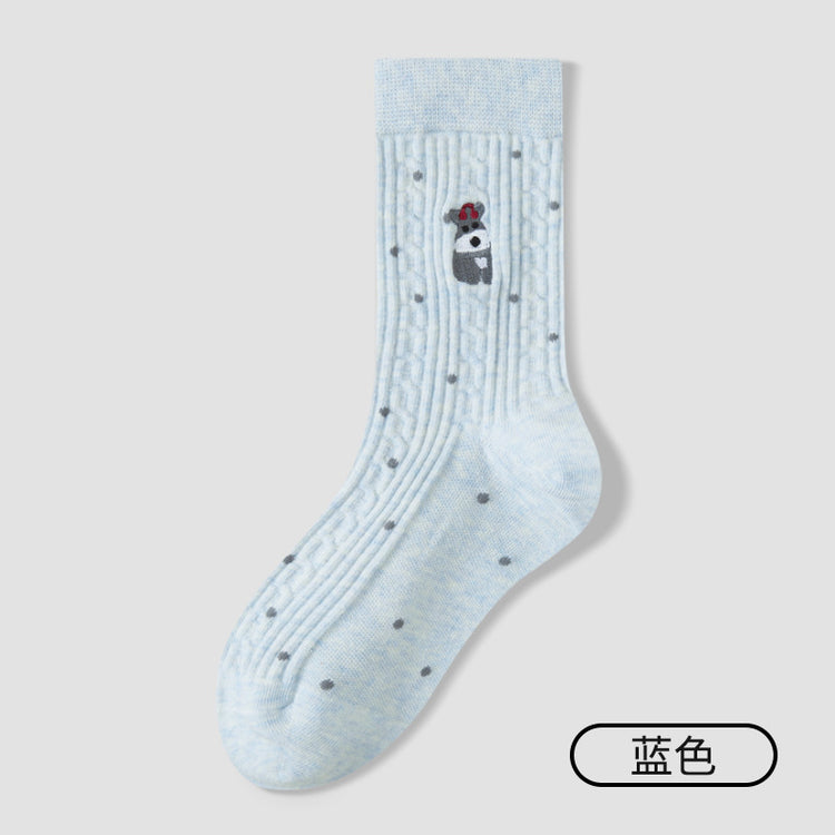 女襪|襪子女士秋冬棉質刺繡可愛小熊堆堆襪彈力無骨吸汗透氣中筒襪「ZX25517」25.10-4