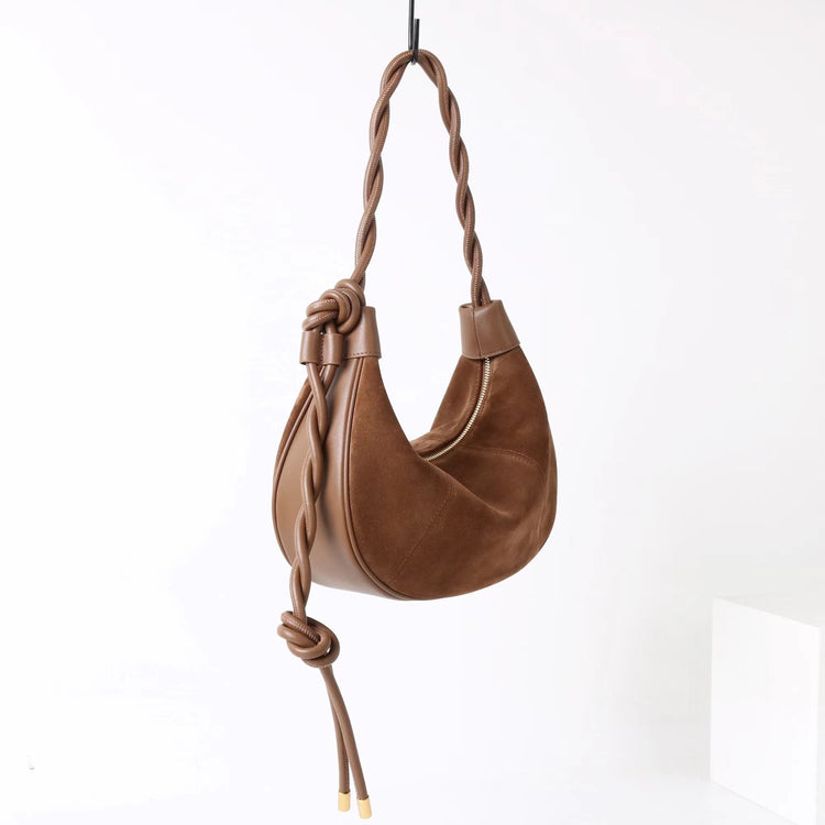 質感真皮|2025新款磨砂牛皮休閒百搭牛角月牙餃子包真皮腋下包簡約通勤「7040」25.06-4