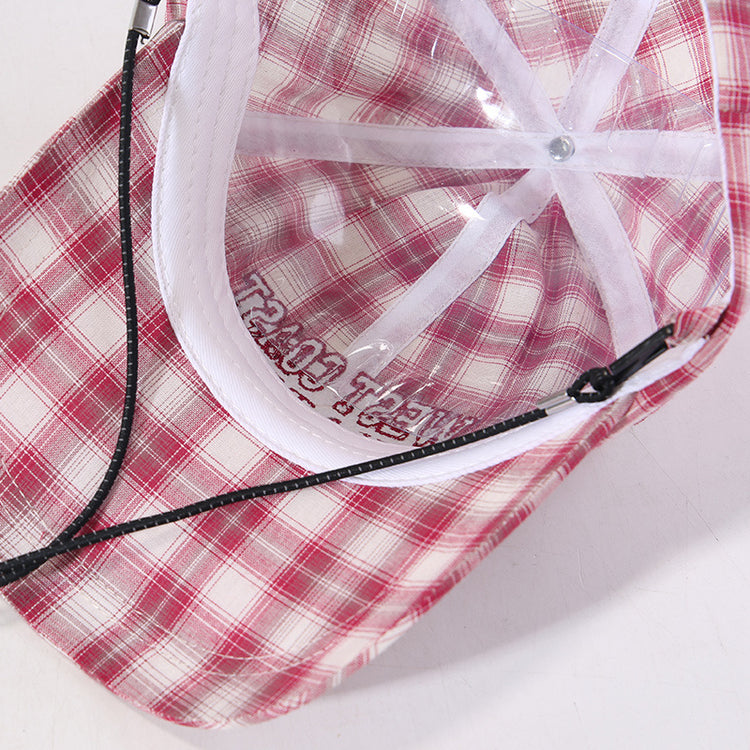 流行帽子|韓系新款甜美刺繡帽子女復古格子鴨舌帽輕薄透氣戶外遮陽棒球帽男「C5207」25.04-4