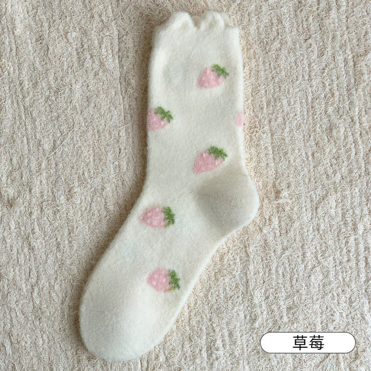 女襪|毛絨襪子女秋冬季日系可愛蓄熱月子襪加絨加厚居家保暖睡眠中筒襪「XC2160」24.11-1