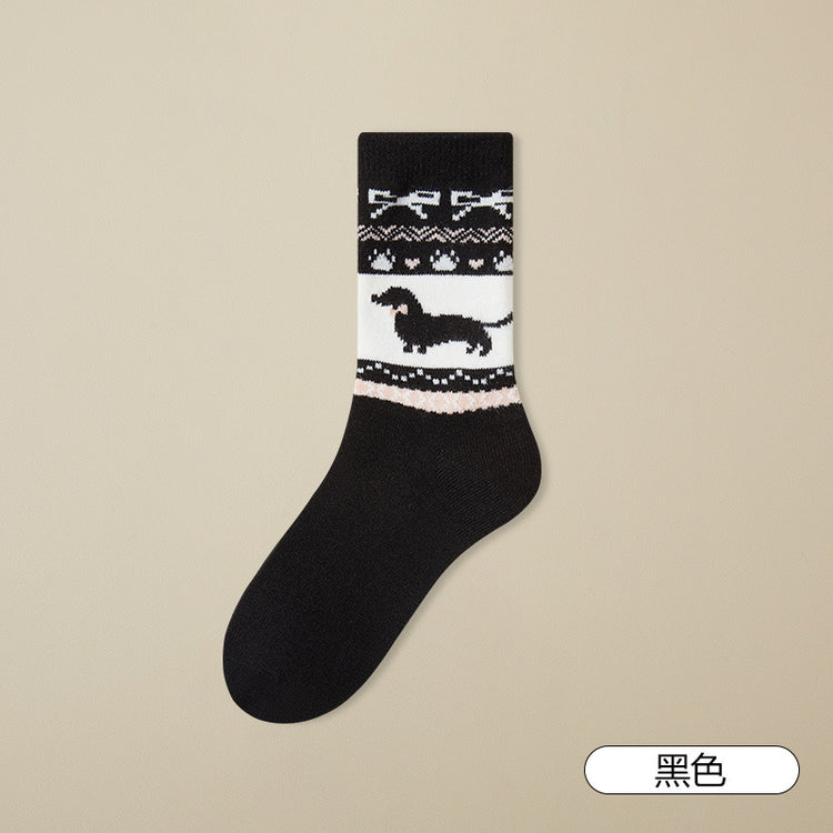 女襪|復古費爾島襪子女彈力軟糯親膚舒適中筒襪加厚保暖居家抗寒羊絨襪「DJ2009」24.12-3