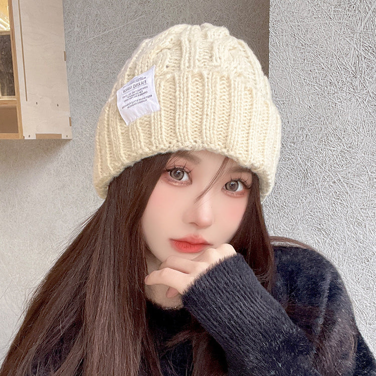 流行帽子|防寒麻花紋針織帽子女冬季保暖防風套頭帽學生顯臉小百搭毛線帽子「C1593」24.10-4