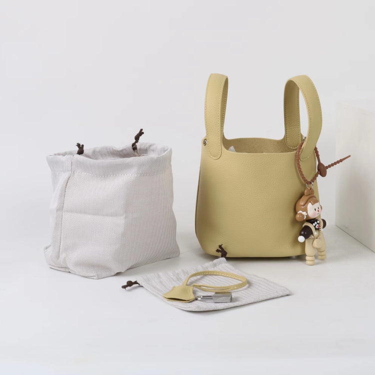 質感真皮|2025年新款時尚軟牛皮水桶包togo頭層牛皮h家菜籃子百搭通勤手提包「80900」25.04-4