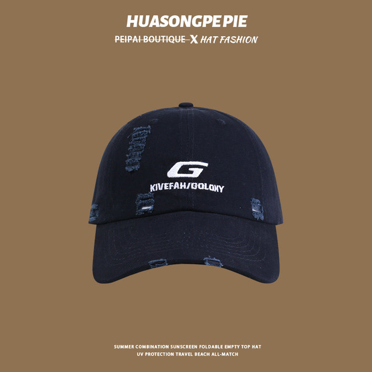 流行帽子|帽子破洞刺繡棒球帽女夏季防紫外線顯臉小遮陽帽戶外騎行鴨舌帽男「C4101」24.06-4