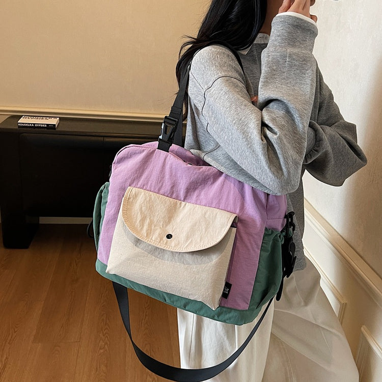 致青春|韓版拼接撞色韓版布包2025新款高級感大容量通勤單肩斜背包「8831-130」25.11-2