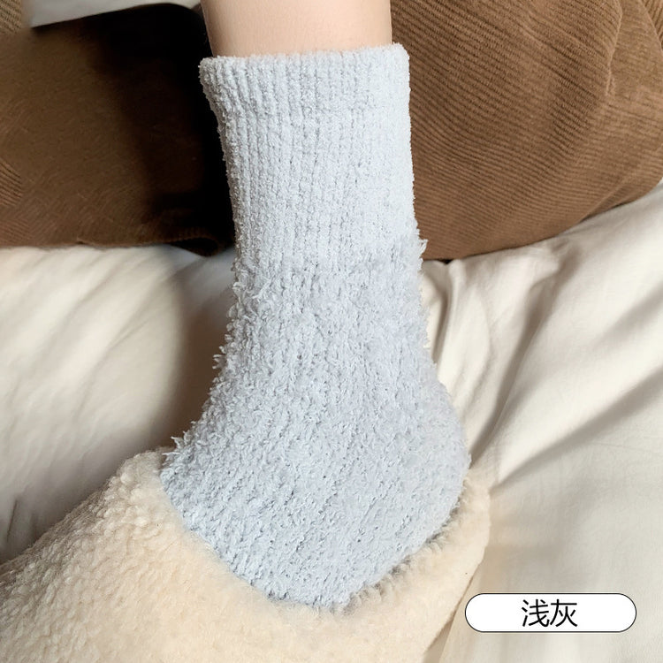 女襪|白色襪子女秋冬親膚舒適加絨保暖中筒襪加厚蓄熱居家產後月子襪「AD2419」24.11-2