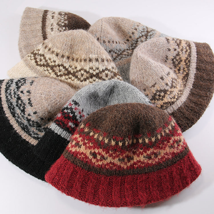 流行帽子|費爾島風提花漁夫帽子女韓版百搭2025新款時尚盆帽顯臉小水桶帽男「C5835」25.11-3