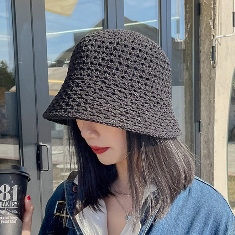 流行帽子|帽子夏季時尚鏤空水桶帽女士海邊沙灘出遊遮陽帽學生顯臉小漁夫帽「B21313」25.02-1