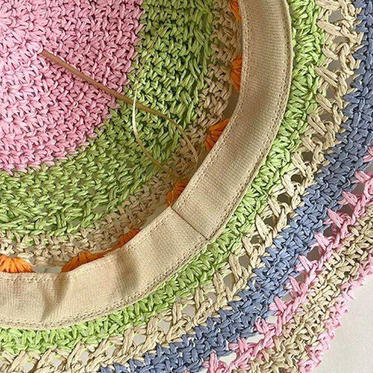 流行帽子|多巴胺彩虹鏤空草帽子女夏季出遊遮陽防曬帽海邊沙灘顯臉小太陽帽「C5102」25.03-3